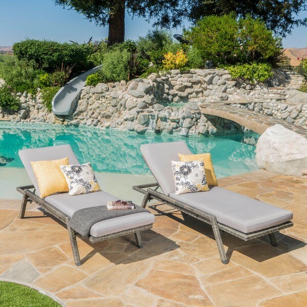 Felton Outdoor Wicker Chaise Lounge with Cushion (Set of 2) by Christopher Knight Home