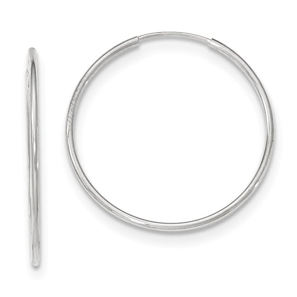 10K White Gold Polished 32mm Endless Round Hoop Hollow Earrings by Versil. Opens flyout.