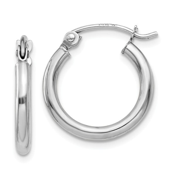 10K White Gold High Polished 2mm Round Hoop Earrings by Versil. Opens flyout.