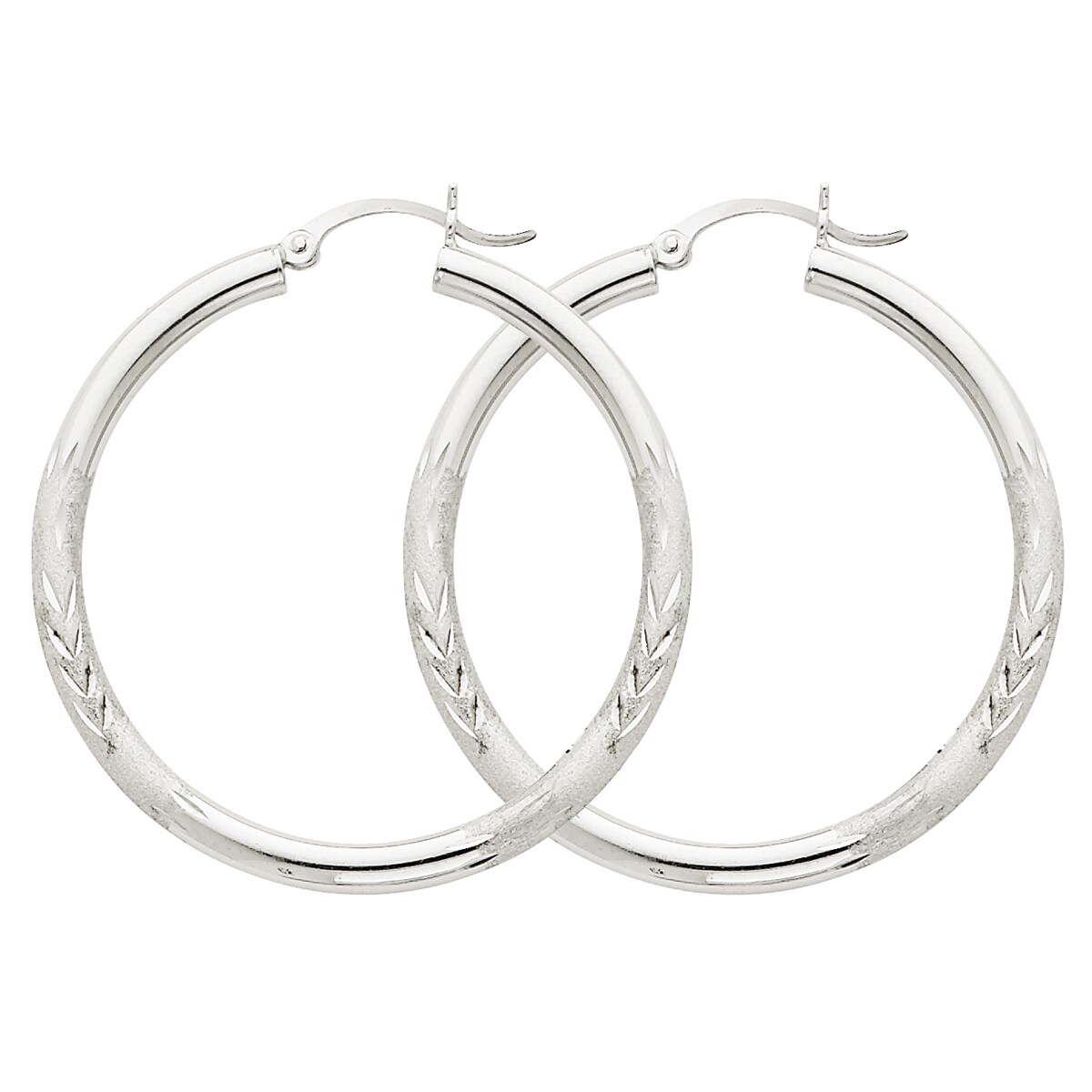 Finejewelers 10k White Gold Satin and Bright-cut 3mm Round Hoop Earrings Finejewelers 10k White Gold Satin and Bright-cut 3mm Round Hoop Earrings