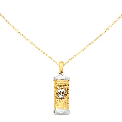 14K Two-tone 3-D Mezuzah Pendant with 18-inch Cable Rope Chain by Versil