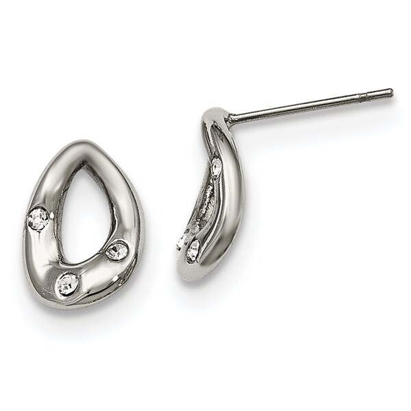 Stainless Steel Polished Tear Drop 3 Crystal Post Earrings Free Stainless Steel Polished Tear Drop 3 Crystal Post Earrings