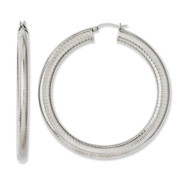 Stainless Steel Polished w/Textured Middle Hollow Oval Hoop Earrings Stainless Steel Polished w/Textured Middle Hollow Oval Hoop Earrings