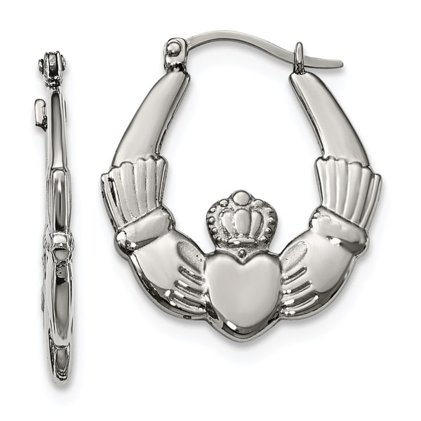 Stainless Steel Polished Claddagh Hoop Earrings On Stainless Steel Polished Claddagh Hoop Earrings