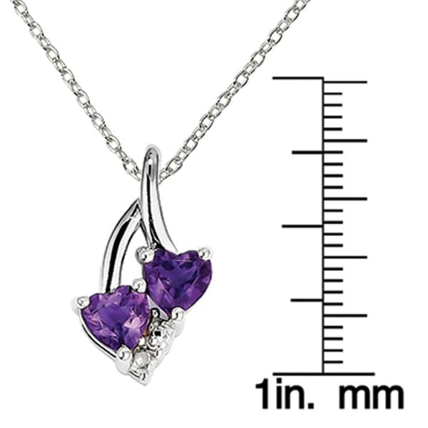 Sterling Silver Rhodium-plated Amethyst Diamond Pendant