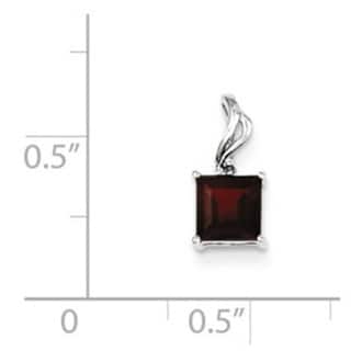 Sterling Silver Rhodium Plated Diamond /& Garnet Square Pendant