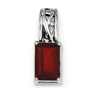 925 Sterling Silver Rhodium-plated Genuine Garnet Rectangle Pendant