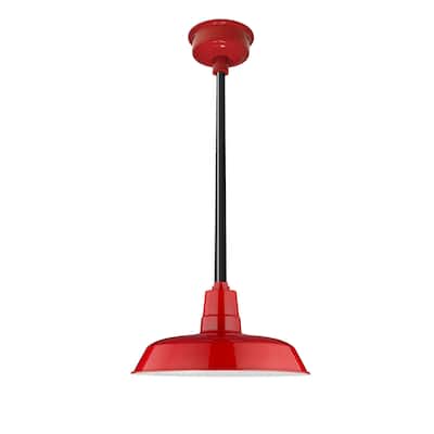 14" Oldage LED Pendant Light in Cherry Red with Black Downrod