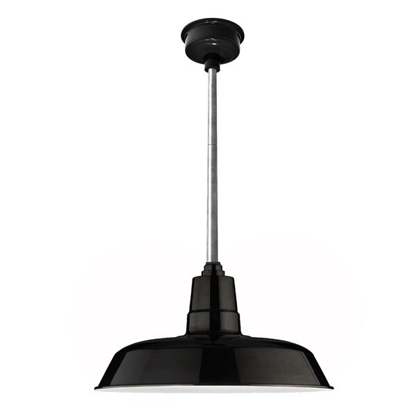 12" Goodyear LED Pendant Light in Black with Galvanized Silver Downrod