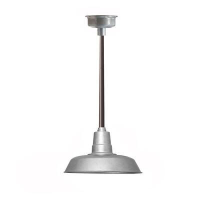 12" Oldage LED Pendant Light in Galvanized Silver with Mahogany Bronze Downrod