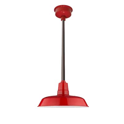 12" Oldage LED Pendant Light in Cherry Red with Mahogany Bronze Downrod