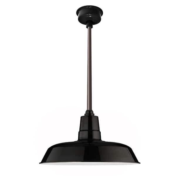 12" Oldage LED Pendant Light in Black with Mahogany Bronze Downrod