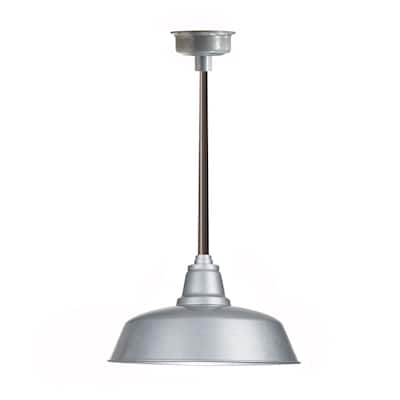 16" Goodyear LED Pendant Light in Galvanized Silver with Mahogany Bronze Downrod