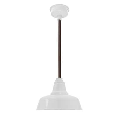 14" Goodyear LED Pendant Light in White with Mahogany Bronze Downrod