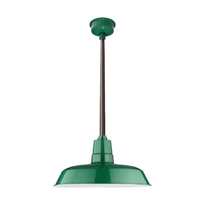 18" Oldage LED Pendant Light in Vintage Green with Mahogany Bronze Downrod