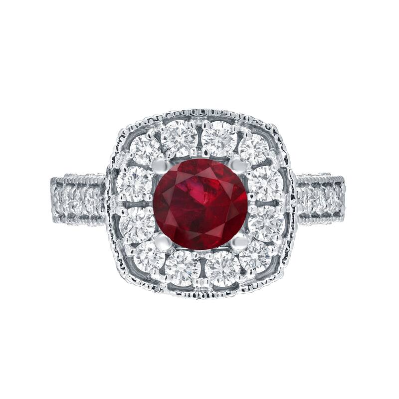 14k Gold 3/4ct Ruby and 7/8ct TDW Round Diamond Halo Engagement Ring
