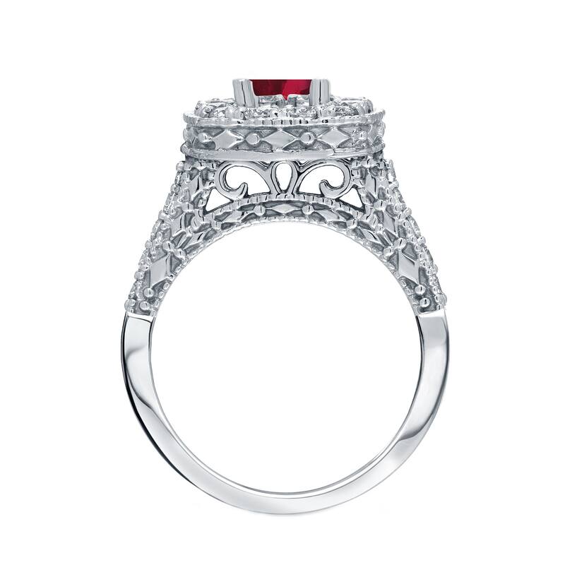 14k Gold 3/4ct Ruby and 7/8ct TDW Round Diamond Halo Engagement Ring