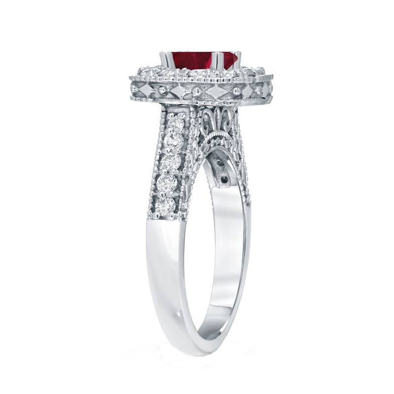 14k Gold 3/4ct Ruby and 7/8ct TDW Round Diamond Halo Engagement Ring