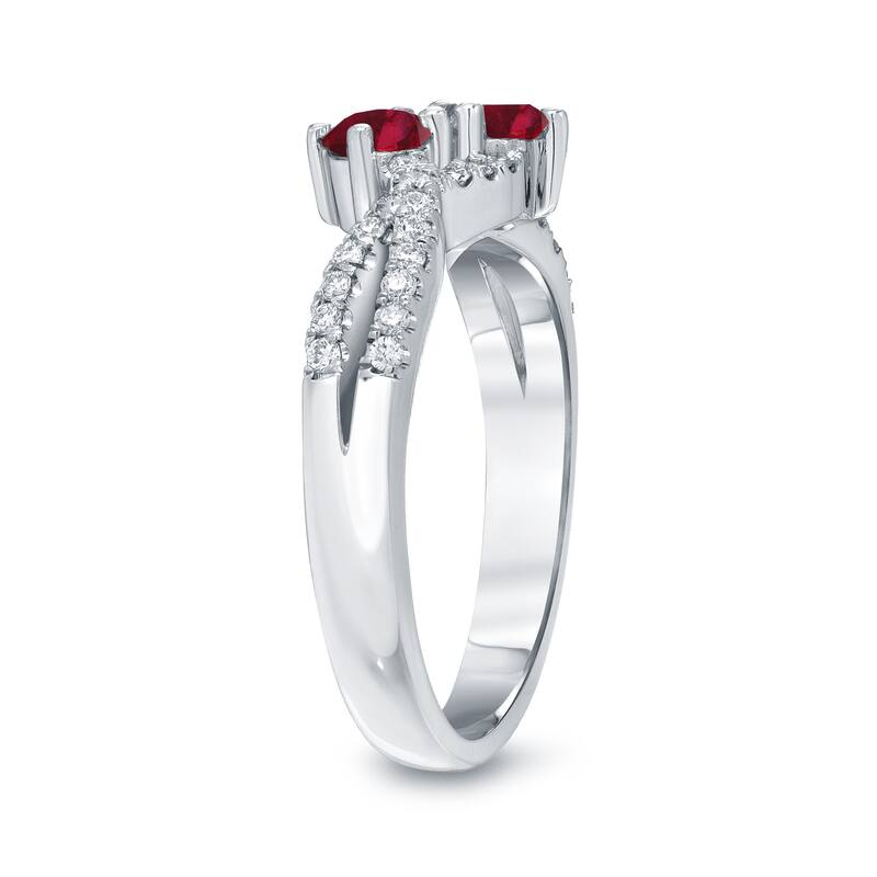 Auriya 2-Stone 1/2gtw Red Ruby Gemstone and 1/4ctw Round Diamond Engagement Ring 14k Gold