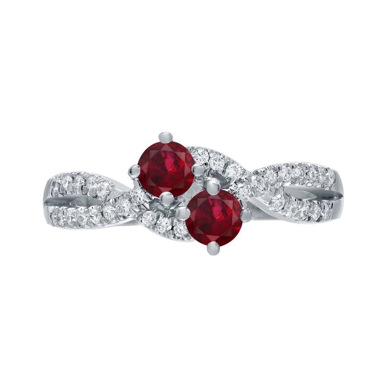 Auriya 2-Stone 1/2gtw Red Ruby Gemstone and 1/4ctw Round Diamond Engagement Ring 14k Gold