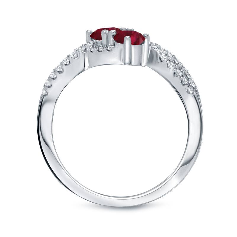 Auriya 2-Stone 1/2gtw Red Ruby Gemstone and 1/4ctw Round Diamond Engagement Ring 14k Gold