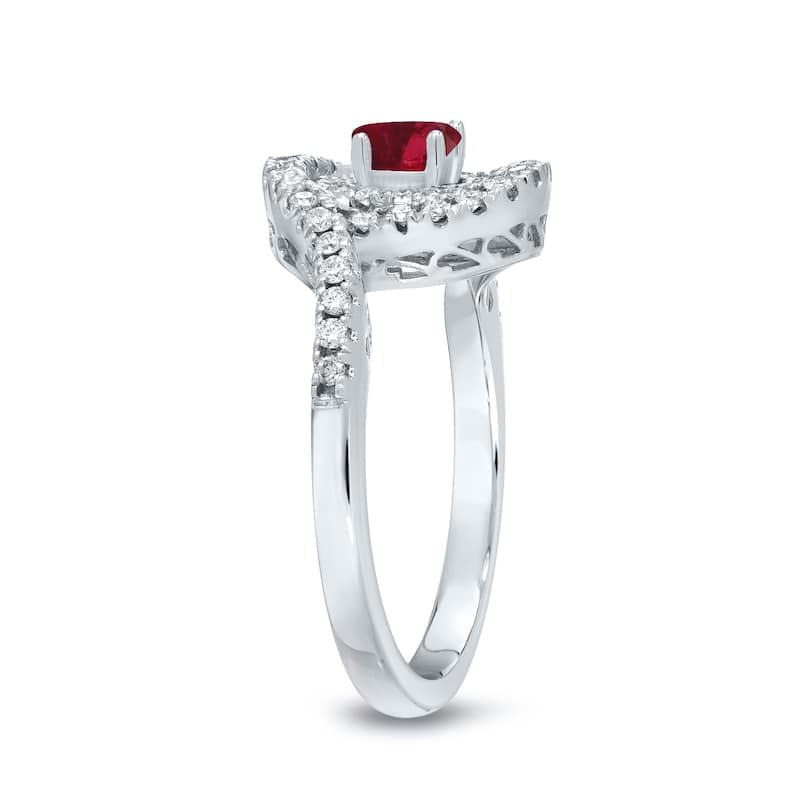 14k Gold 1/5ct Ruby and 3/5ct TDW Round Diamond Halo Engagement Ring