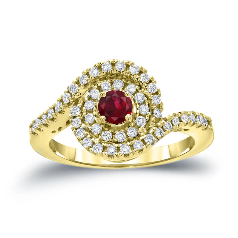 14k Gold 1/5ct Ruby and 3/5ct TDW Round Diamond Halo Engagement Ring