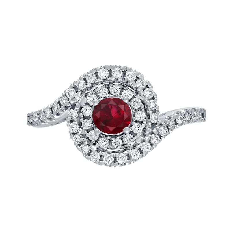 14k Gold 1/5ct Ruby and 3/5ct TDW Round Diamond Halo Engagement Ring