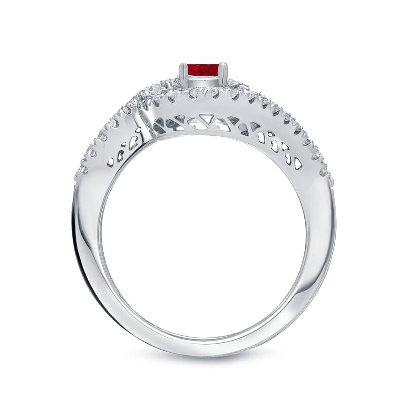 14k Gold 1/5ct Ruby and 3/5ct TDW Round Diamond Halo Engagement Ring