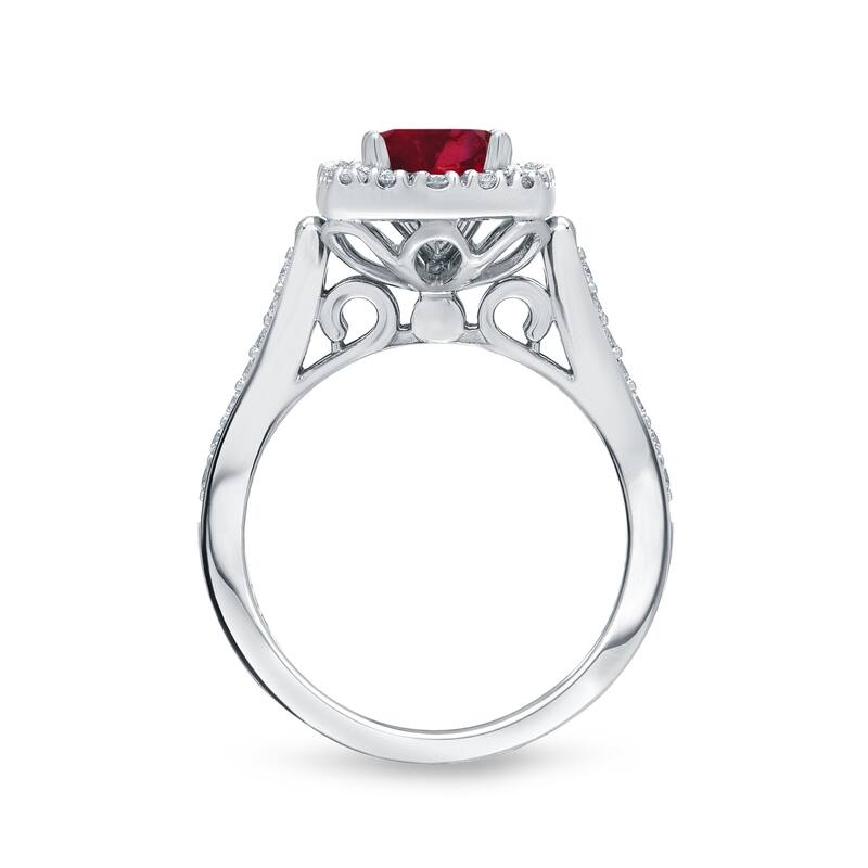 Auriya 1/3ct Red Ruby and 3/4ctw Halo Diamond Engagement Ring Set 14kt Gold