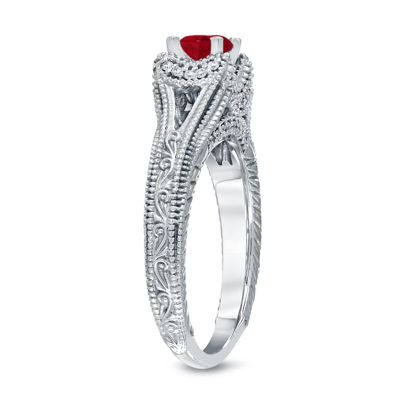 14k Gold 2/5ct Ruby and 1/8ct TDW Round Diamond Engagement Ring by Auriya