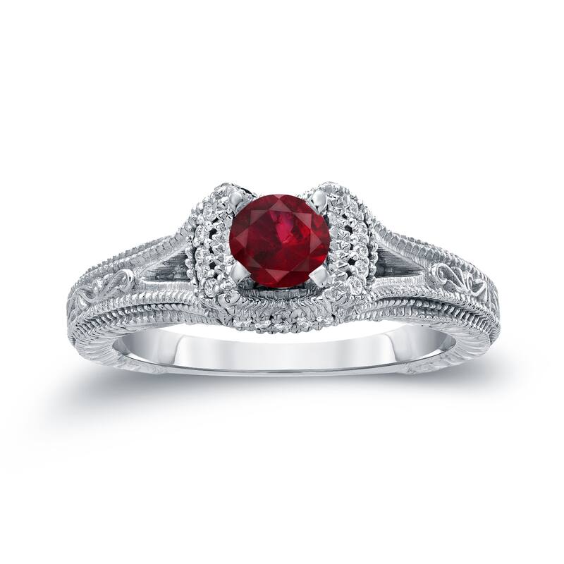 14k Gold 2/5ct Ruby and 1/8ct TDW Round Diamond Engagement Ring by Auriya
