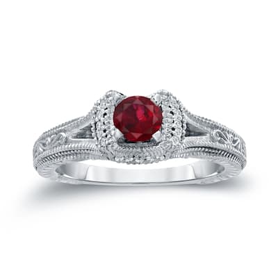 14k Gold 2/5ct Ruby and 1/8ct TDW Round Diamond Engagement Ring by Auriya