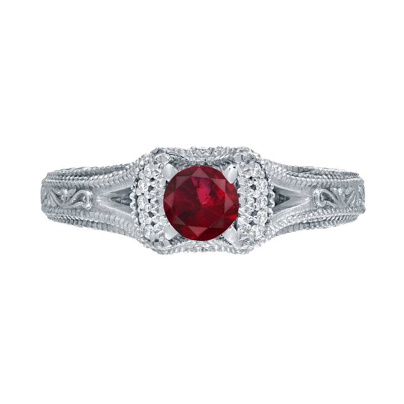 14k Gold 2/5ct Ruby and 1/8ct TDW Round Diamond Engagement Ring by Auriya