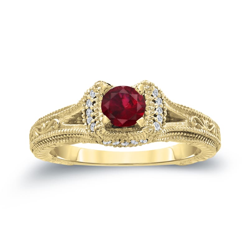 14k Gold 2/5ct Ruby and 1/8ct TDW Round Diamond Engagement Ring by Auriya