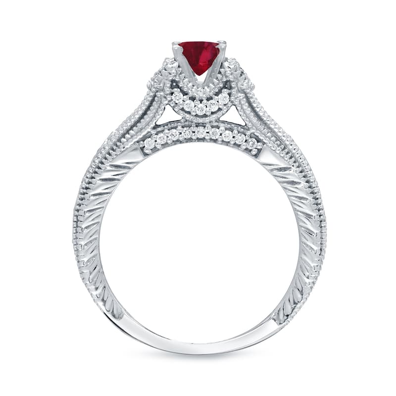 14k Gold 2/5ct Ruby and 1/8ct TDW Round Diamond Engagement Ring by Auriya