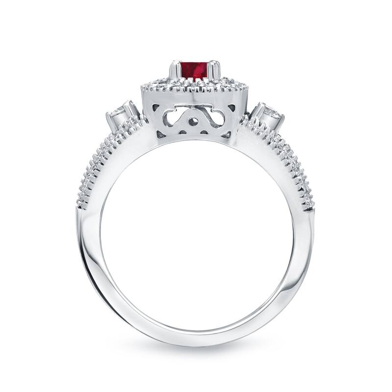 Auriya Vintage Inspired 1/5ct Red Ruby and 1/2ctw Halo Diamond Engagement Ring Set 14kt Gold
