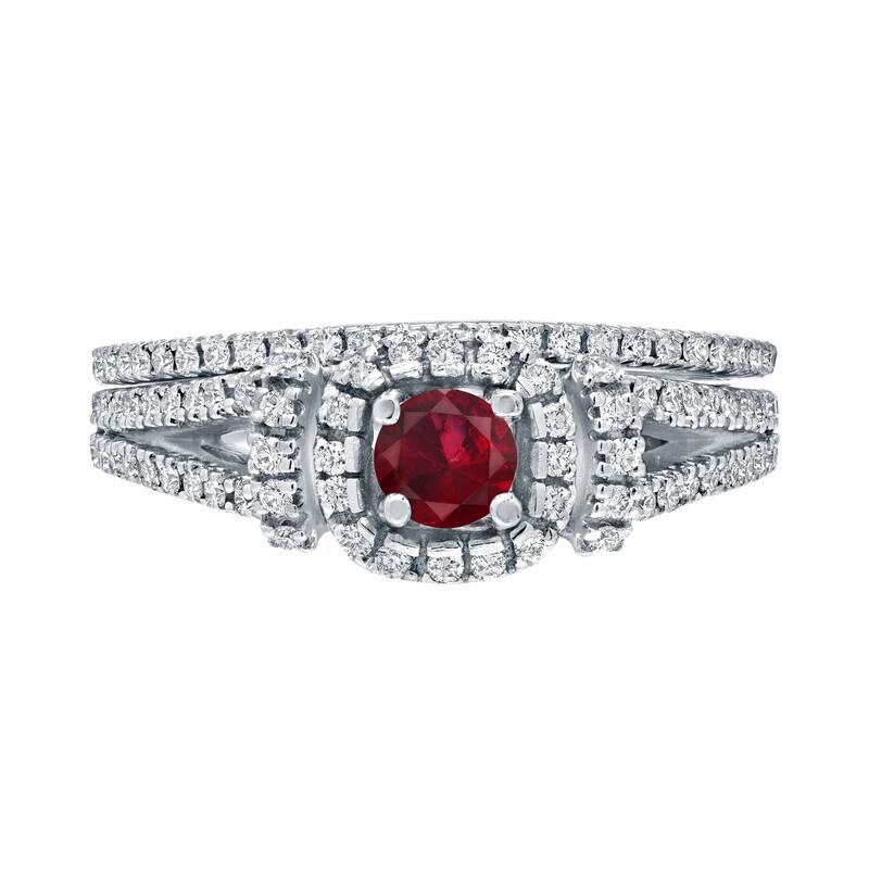 Auriya Modern 1/5ct Red Ruby and 1/2ctw Halo Diamond Engagement Ring Set 14kt Gold
