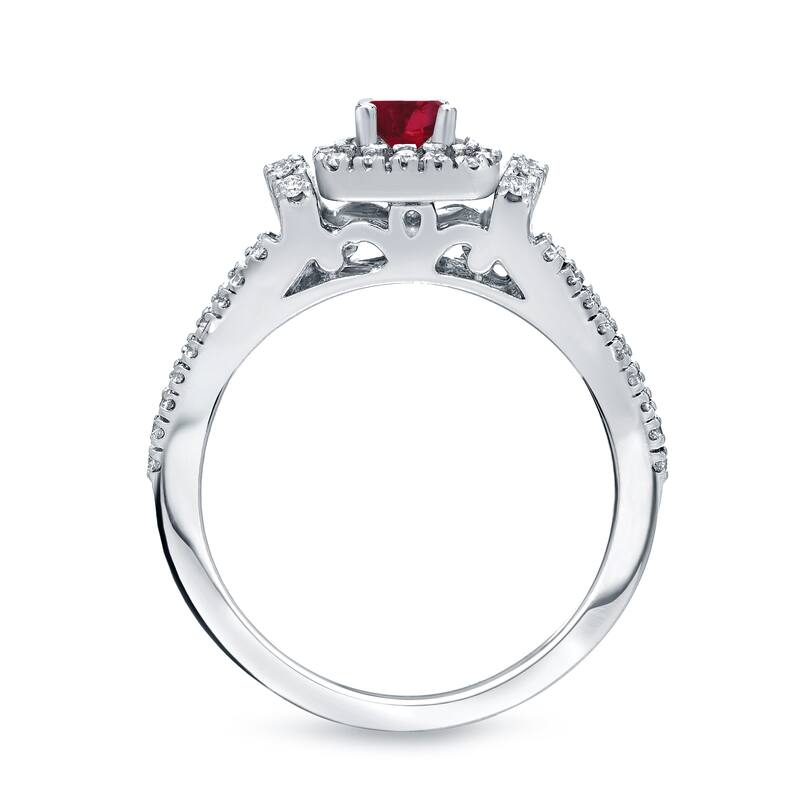Auriya Modern 1/5ct Red Ruby and 1/2ctw Halo Diamond Engagement Ring Set 14kt Gold