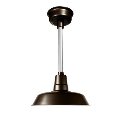 16" Oldage LED Pendant Light in Mahogany Bronze with Galvanized Silver Downrod