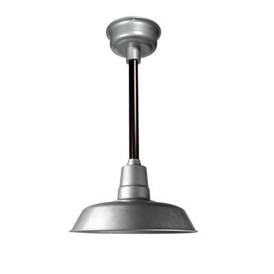 14" Oldage LED Pendant Light in Galvanized Silver with Mahogany Bronze Downrod