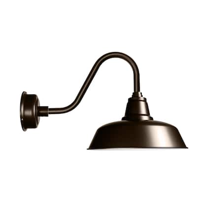 12" Goodyear LED Barn Light with Rustic Arm in Mahogany Bronze