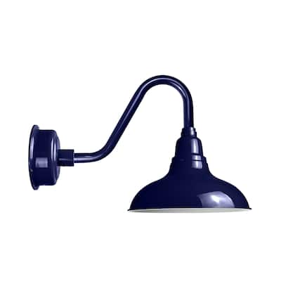 8" Dahlia LED Barn Light with Vintage Arm in Cobalt Blue