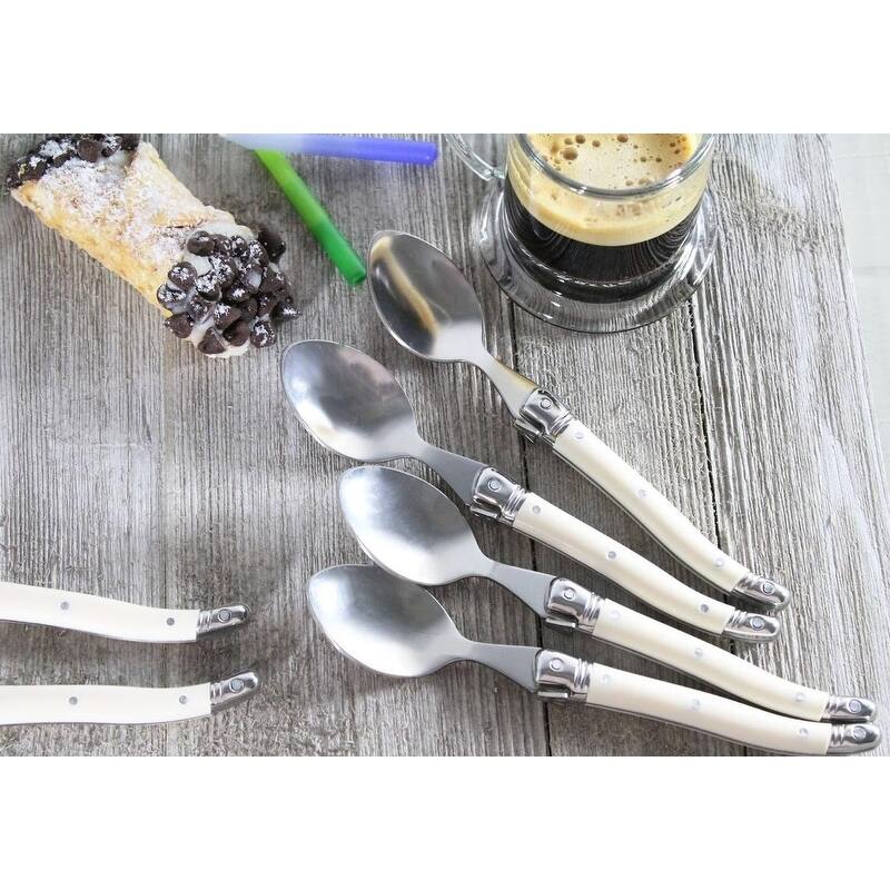 French Home Set of 4 Laguiole Faux Ivory Coffee Spoons