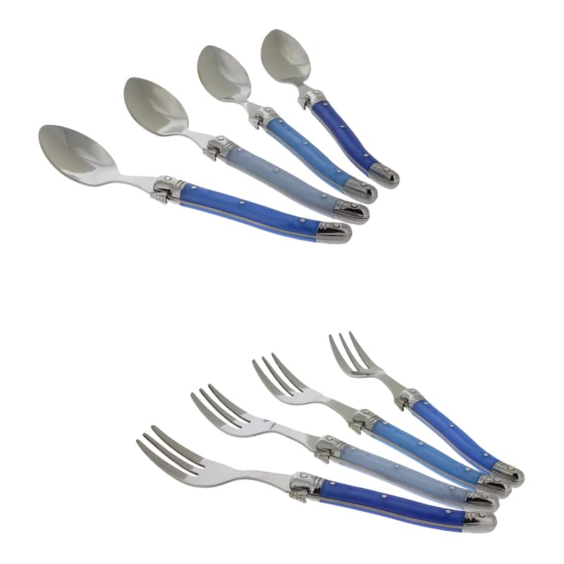 French Home 8 piece Laguiole Dessert / Cocktail Set with Shades of Blue Handles