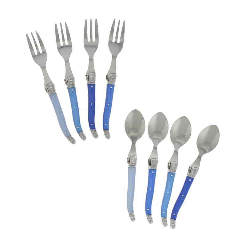 French Home 8 piece Laguiole Dessert / Cocktail Set with Shades of Blue Handles