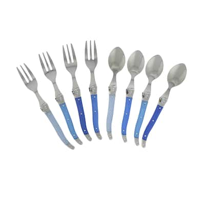 French Home 8 piece Laguiole Dessert / Cocktail Set with Shades of Blue Handles