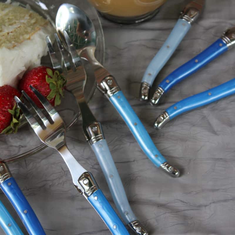 French Home 8 piece Laguiole Dessert / Cocktail Set with Shades of Blue Handles