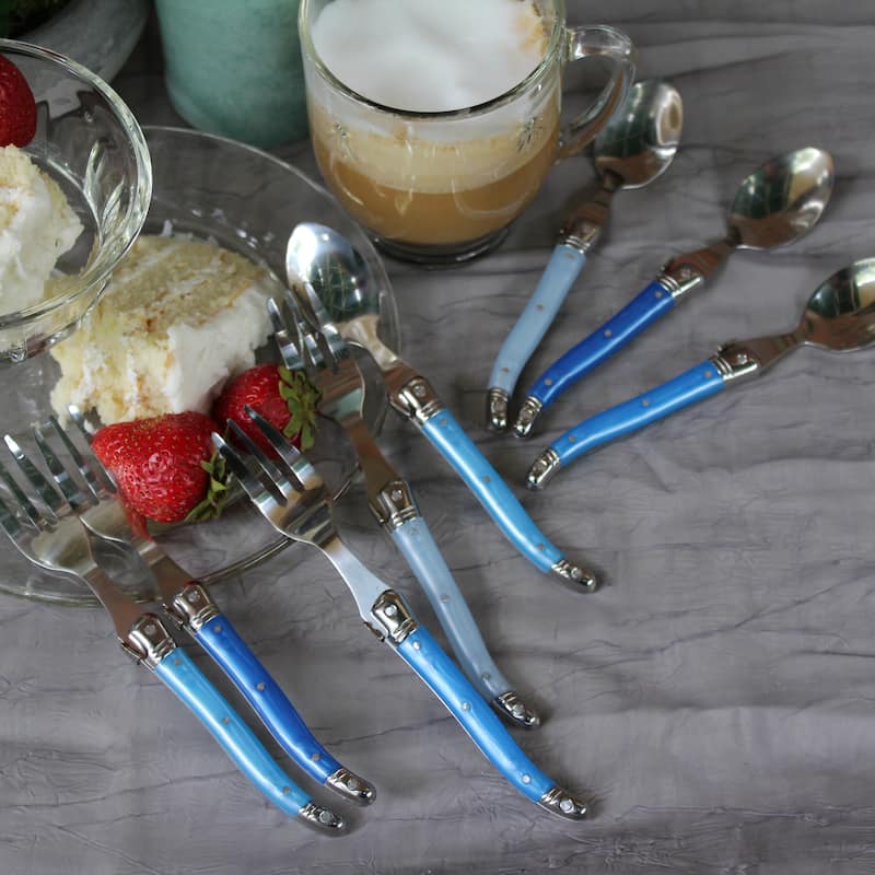 French Home 8 piece Laguiole Dessert / Cocktail Set with Shades of Blue Handles