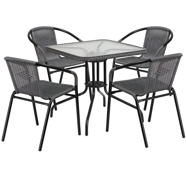 Shop Zata Grey Rattan 5-piece Indoor Outdoor Square Bistro ...